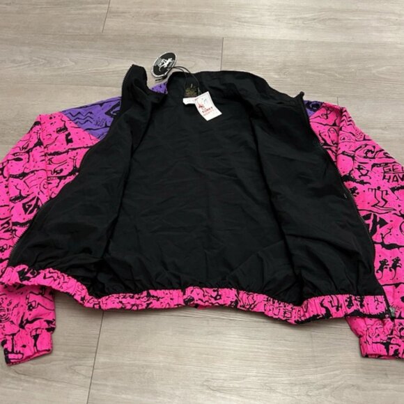 Vintage Gecko Hawaii Neon Pink Purple All Over Print Windbreaker Jacket - Picture 7 of 10